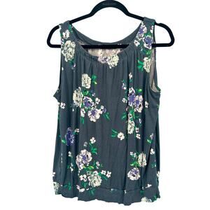 Loft Women's Blue Grey Floral Tank Top Size XL